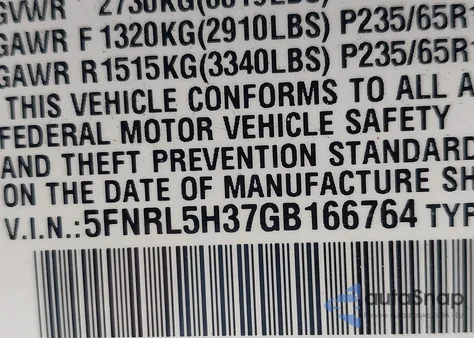 2016 Honda Odyssey Se z USA, uszkodzony, nr VIN 5FNRL5H37GB166764
